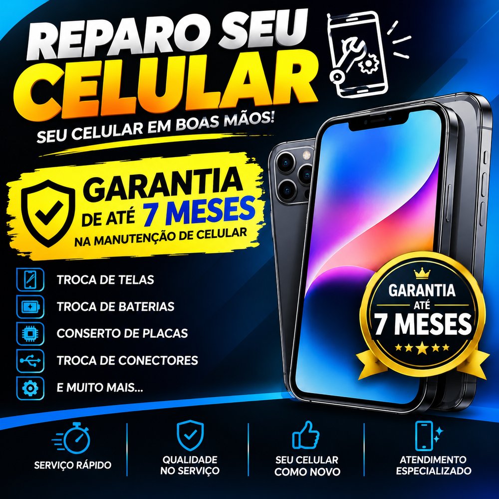 Promoção de reparo de celular com garantia de até 7 meses