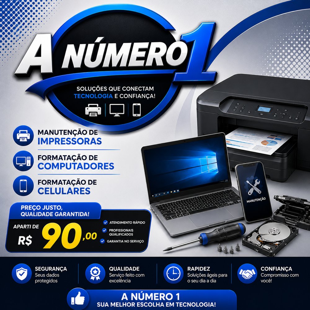 Promoção de manutenção de impressoras, computadores e celulares a partir de R$ 90,00